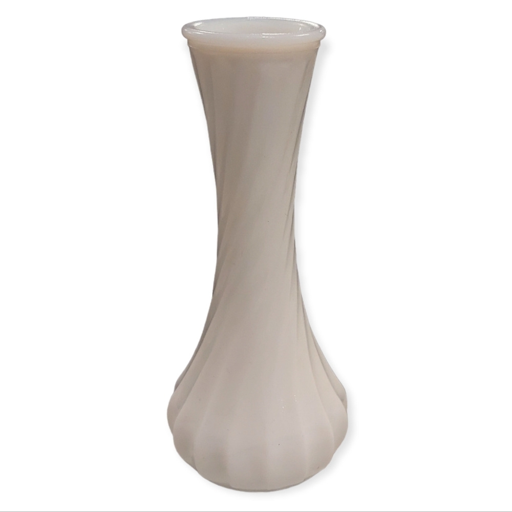 Vintage Hoosier Milk Glass White Flower Bud Vase Swirl 5.5"